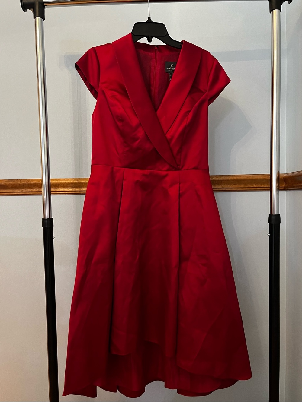 Adrianna Papell Box Pleat Mikado Hi-Low Midi Dress, NWT